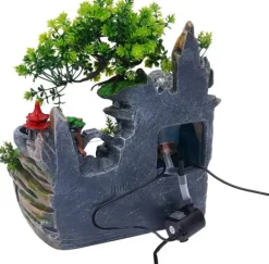 Springvand & Damme^Indendørs fontæne - Bordfontæne med akvarium - LED-belysning - Tågegenerator - Vandfald - 30 x 18 x 33 cm - Harpiks - 220 V - Brun