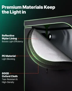 Drivhus^Indendørs Grow Telt - Plantetelt - Mål 120 x 60 x 180 cm - Højreflekterende Mylar 600D - Observationsvindue - Aftagelig Gulvbakke - Tætte Lynlåse