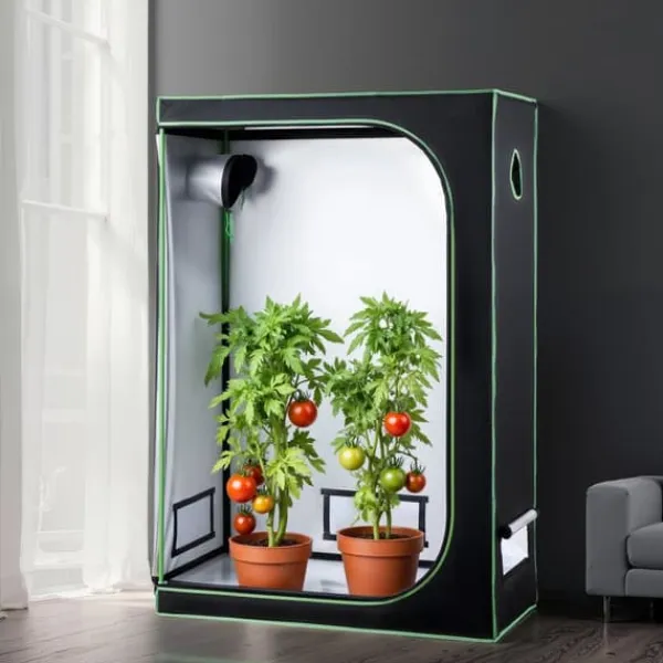 Drivhus^Indendørs Grow Telt - Plantetelt - Mål 120 x 60 x 180 cm - Højreflekterende Mylar 600D - Observationsvindue - Aftagelig Gulvbakke - Tætte Lynlåse