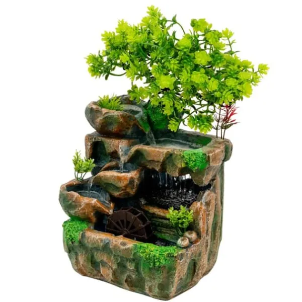 Springvand & Damme^Indendørs springvand - Bordspringvand - LED-lys - Vandfald - Harpiks - 220–240 V - 18×15×30 cm - Moderne stil - Grøn