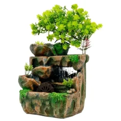 Springvand & Damme^Indendørs springvand - Bordspringvand - LED-lys - Vandfald - Harpiks - 220–240 V - 18×15×30 cm - Moderne stil - Grøn