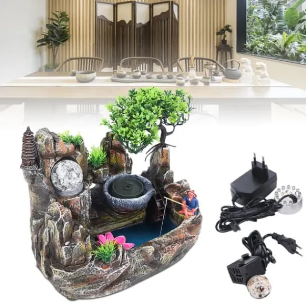 Discount Indendørs Vandfald Springvand, Farveskiftende LED, Naturlig Luftfugtighedskontrol, Elegant Harpiksdesign Springvand & Damme