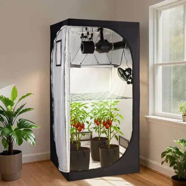 Outlet Indendørs væksttelt - Plantetelt sæt - 100 x 100 x 200 cm - Fuldspektret LED-vækstlys - Ventilationssystem - 600D Mylar - Til blomster og grøntsager | CDON Kit Til Plante- & Urtedyrkning