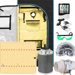 Discount Indendørs Væksttelt Sæt, 850W Fuldspektret LED Lys, Dæmpbar med IR- og UV-funktioner,80x80x160CM Sæt Kit Til Plante- & Urtedyrkning