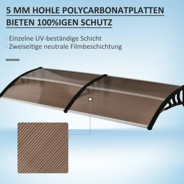 Outlet Indgangsoverdækning 75×195×23 cm – polycarbonat, sol- og regnbeskyttelse, brun Skure, Garager & Carports
