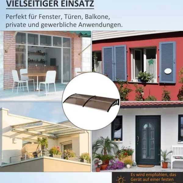Outlet Indgangsoverdækning 75×195×23 cm – polycarbonat, sol- og regnbeskyttelse, brun Skure, Garager & Carports