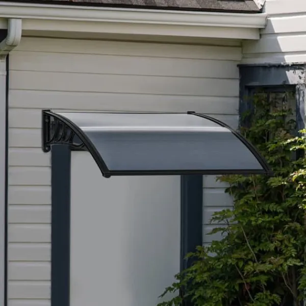 Outlet Indgangstag 100×75 cm – aluminium/polycarbonat, UV-beskyttelse, sort Skure, Garager & Carports