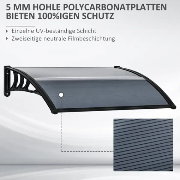 Outlet Indgangstag 100×75 cm – aluminium/polycarbonat, UV-beskyttelse, sort Skure, Garager & Carports