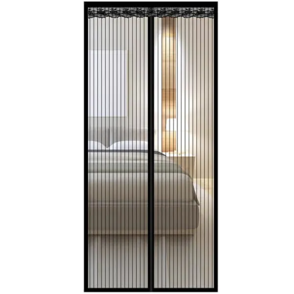 Insektmiddel & Dyreafvisende Middel^INF Magnetisk skærmdørsgardin, stribet polyester, 9 par spænder, 80 cm x 200 cm