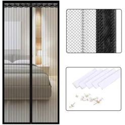 Insektmiddel & Dyreafvisende Middel^INF Magnetisk skærmdørsgardin, stribet polyester, 9 par spænder, 80 cm x 200 cm