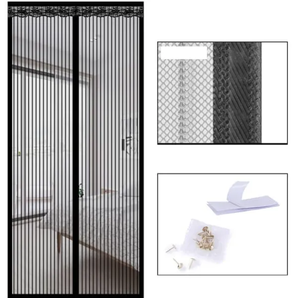 Insektmiddel & Dyreafvisende Middel^INF Magnetisk skærmdørsgardin, stribet polyester, 9 par spænder, 80 cm x 200 cm