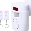 Bevægelsesdetektorer^Infrarød bevægelsessensor Alarm - Tyverialarm med 2 fjernbetjeninger, 105° scanningsområde og 105dB, velegnet til hjem / garage / butikker