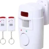 Bevægelsesdetektorer^Infrarød bevægelsessensoralarm - tyverialarm med 2 fjernbetjeninger, 105° scanningsområde og 105dB, egnet til hjem/garage/butik