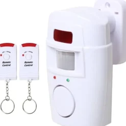 Bevægelsesdetektorer^Infrarød bevægelsessensoralarm - tyverialarm med 2 fjernbetjeninger, 105° scanningsområde og 105dB, egnet til hjem/garage/butik