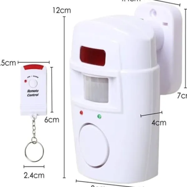 Bevægelsesdetektorer^Infrarød bevægelsessensoralarm - tyverialarm med 2 fjernbetjeninger, 105° scanningsområde og 105dB, egnet til hjem/garage/butik