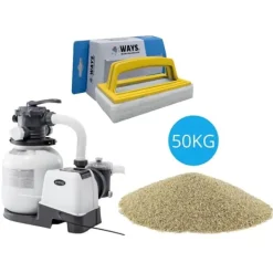 Pool- & Spatilbehør^Intex - Sandfilterpumpe 10500 L/u & Filterzand 50 kg &WAYS Scruborstel