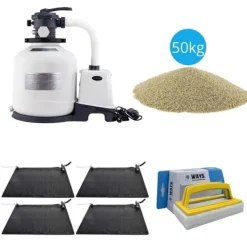 Pool- & Spatilbehør^Intex - 4x Svømmebassinvarme & Sandfilterpumpe 3500 L/h & Filtersand 50 kg &WAYS Skrubebørste
