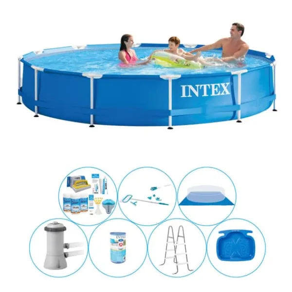 Pooler^Intex Metalramme Rund 366x76 cm - 8 stk - Alt i 1 poolpakke
