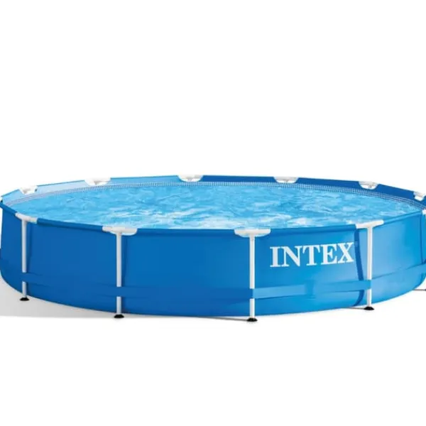 Sale Intex Round Frame Swimming Pool - 366 x 76 cm - Blå - Inklusive Tilbehør CB24 Pooler