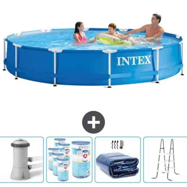 Pooler^Intex Round Frame Swimming Pool - 366 x 76 cm - Blå - Inklusive Tilbehør CB95