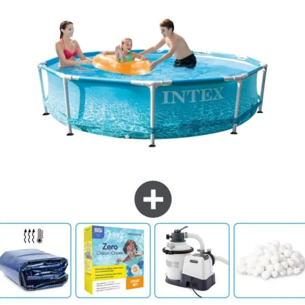 Best Intex Round Frame Swimming Pool - 305 x 76 cm - Vandprint - Inkluderet tilbehør CB70 Pooler