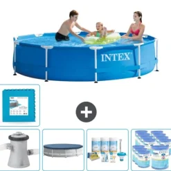 Pooler^Intex Round Frame Swimming Pool - 305 x 76 cm - Blå - Inklusive Tilbehør CB16