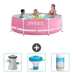 Pooler^Intex Round Frame Swimming Pool - 244 x 76 cm - Pink - Inkluderet tilbehør CB77