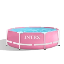 Pooler^Intex Round Frame Swimming Pool - 244 x 76 cm - Pink - Inkluderet tilbehør CB77
