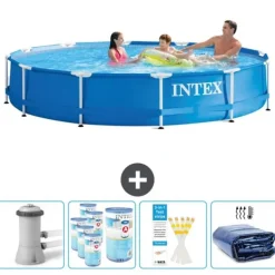 Pooler^Intex Round Frame Swimming Pool - 366 x 76 cm - Blå - Inklusive Tilbehør CB86