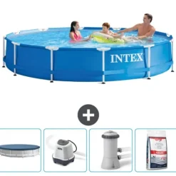 Pooler^Intex Round Frame Swimming Pool - 366 x 76 cm - Blå - Inkluderet tilbehør CB53
