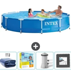 Best Intex Round Frame Swimming Pool - 366 x 76 cm - Blå - Inkluderet tilbehør CB10 Pooler