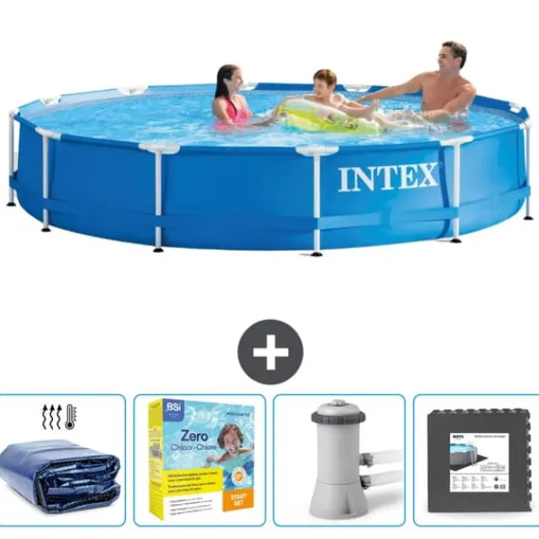 Best Intex Round Frame Swimming Pool - 366 x 76 cm - Blå - Inkluderet tilbehør CB10 Pooler