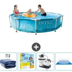Best Intex Round Frame Swimming Pool - 305 x 76 cm - Vandprint - Inkluderet tilbehør CB66 Pooler