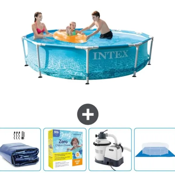 Best Intex Round Frame Swimming Pool - 305 x 76 cm - Vandprint - Inkluderet tilbehør CB66 Pooler