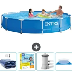 Discount Intex Round Frame Swimming Pool - 366 x 76 cm - Blå - Inkluderet tilbehør CB8 Pooler