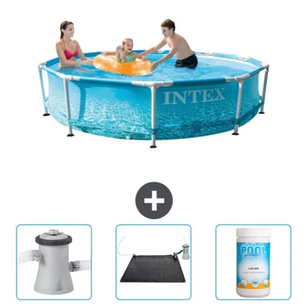 Pooler^Intex Round Frame Swimming Pool - 305 x 76 cm - Vandprint - Inkluderet tilbehør CB80