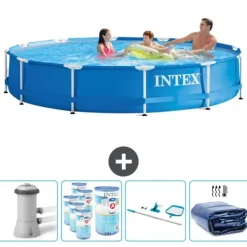 Pooler^Intex Round Frame Swimming Pool - 366 x 76 cm - Blå - Inklusive Tilbehør CB93