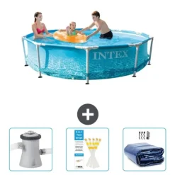 Pooler^Intex Round Frame Swimming Pool - 305 x 76 cm - Vandprint - Inkluderet tilbehør CB74
