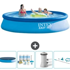 Pooler^Intex rund oppustelig let sæt swimmingpool - 396 x 84 cm - Blå - Inkluderet tilbehør CB7