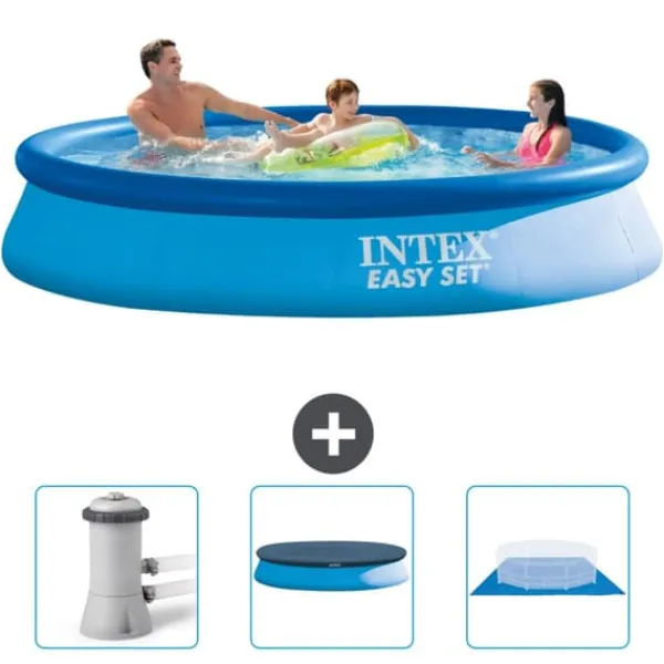 Pooler^Intex rund oppustelig let sæt swimmingpool - 366 x 76 cm - Blå - Inkluderet tilbehør CB76