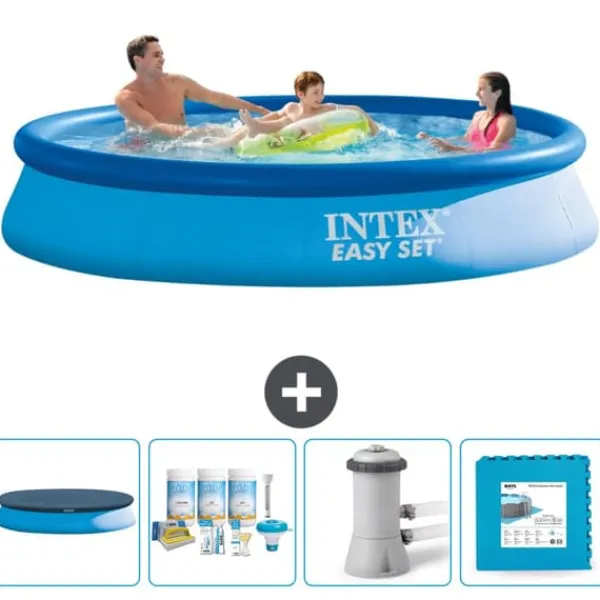 New Intex rund oppustelig let sæt swimmingpool - 366 x 76 cm - Blå - Inkluderet tilbehør CB2 Pooler