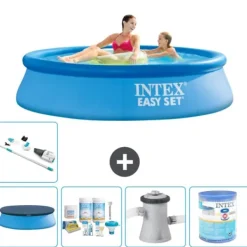 Pooler^Intex rund oppustelig let sæt swimmingpool - 244 x 61 cm - blå - inkluderet tilbehør A399