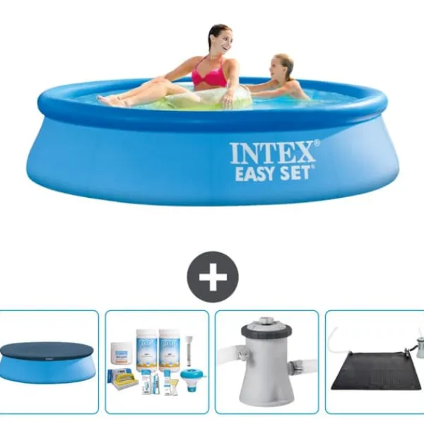 Clearance Intex rund oppustelig let sæt swimmingpool - 244 x 61 cm - blå - inkluderet tilbehør CB4 Pooler