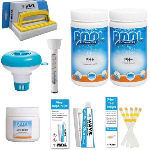 Clearance Intex rund oppustelig let sæt swimmingpool - 244 x 61 cm - blå - inkluderet tilbehør CB4 Pooler
