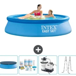 Pooler^Intex rund oppustelig let sæt swimmingpool - 244 x 61 cm - blå - inkluderet tilbehør CB64
