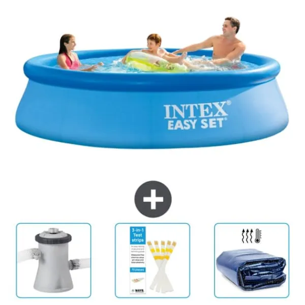Pooler^Intex rund oppustelig let sæt swimmingpool - 305 x 76 cm - Blå - Inkluderet tilbehør CB74