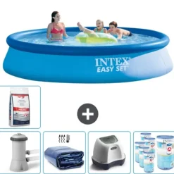 Pooler^Intex rund oppustelig let sæt swimmingpool - 396 x 84 cm - Blå - Inklusive Tilbehør CB55