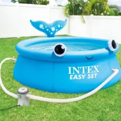 Outlet Intex rund oppustelig let sæt swimmingpool - 183 x 51 cm - Blå - Hval - Inkluderet tilbehør CB77 Pooler