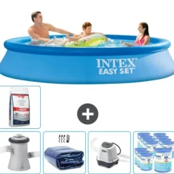 Pooler^Intex rund oppustelig let sæt swimmingpool - 305 x 61 cm - Blå - Inklusive Tilbehør CB56