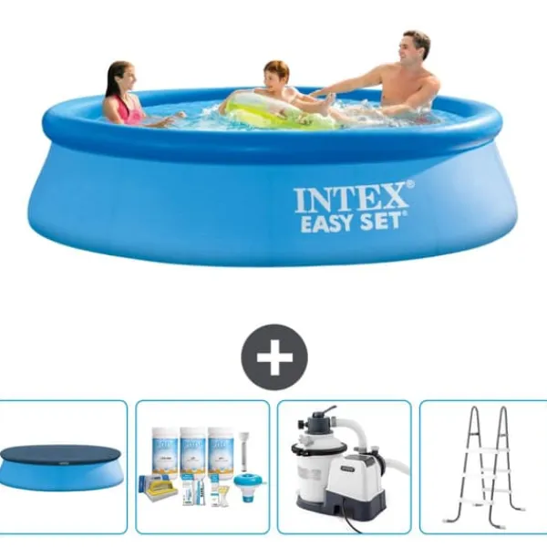 Discount Intex rund oppustelig let sæt swimmingpool - 305 x 76 cm - Blå - Inkluderet tilbehør CB64 Pooler